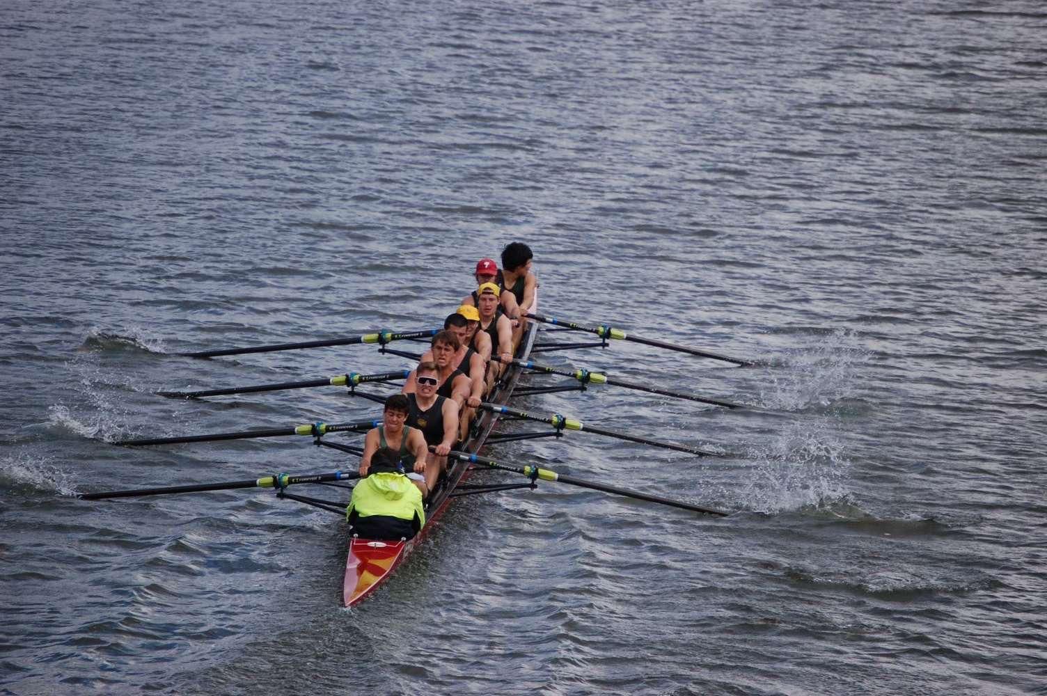 Eight-person rowing shell seen from above